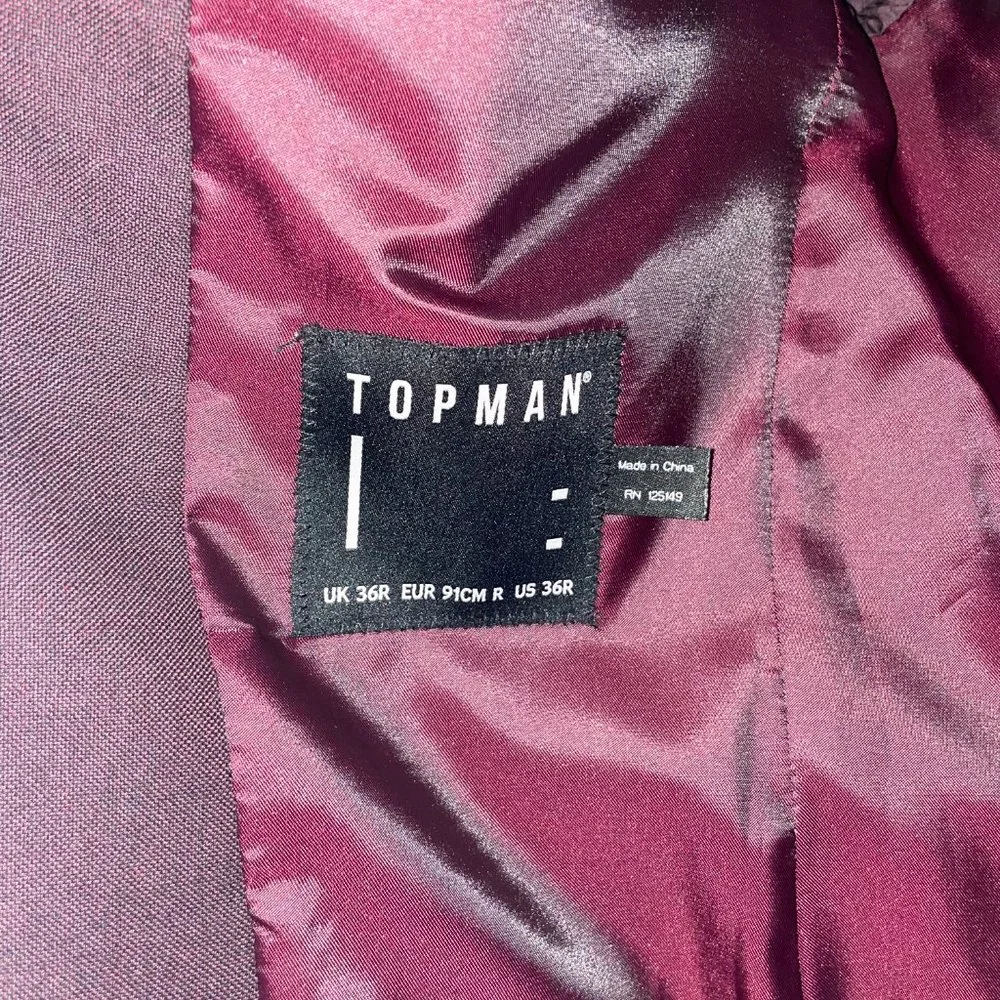 Burgundy Topman Suit Jacket size 36R - Picture 4 of 5